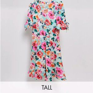 Brave Soul Tall bimba mini dress with ruffle hem in floral print - US 14